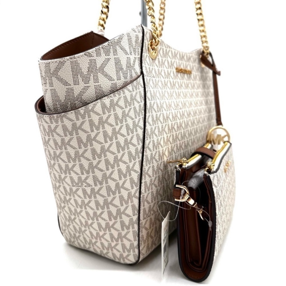 Michael Kors Large Jet Set Travel Chain Shoulder Bag & Trifold Wallet Vanilla - Picture 4 of 15